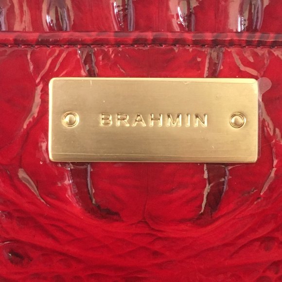 Brahmin Red Med Asher Melborne Croc Shoulder Bag Purse Tote Zip Top Cell Pocket - Picture 4 of 17